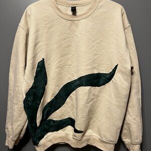 Gildan Custom Cream Sweater with Dark Green Leaf Design